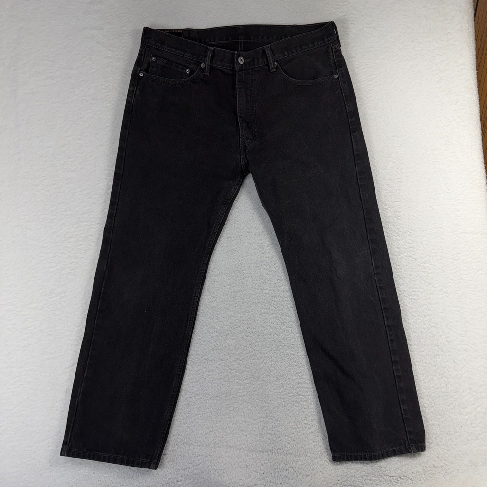 Levi's 505 Straight Black Denim Jeans Cotton Button 5-Pocket Men's 38x29 (37x27)